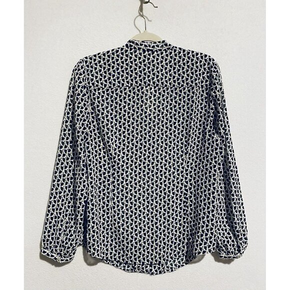 Chicos Top Womens Medium 8 White Black Geometric Bow Semi Sheer Long Sleeve - Picture 3 of 7